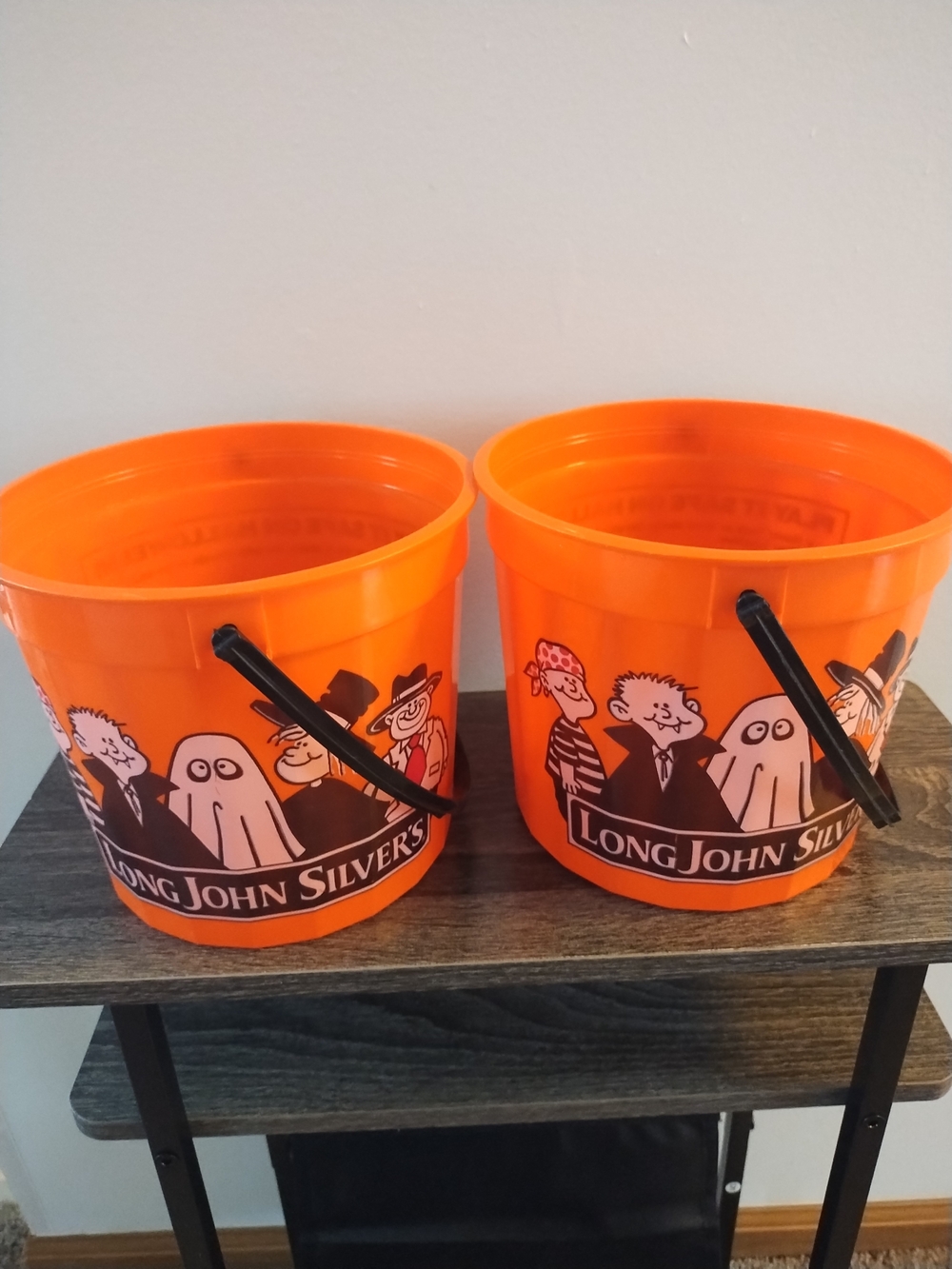 Vintage Long John Silvers Orange Halloween Candy Buckets - Set of 2